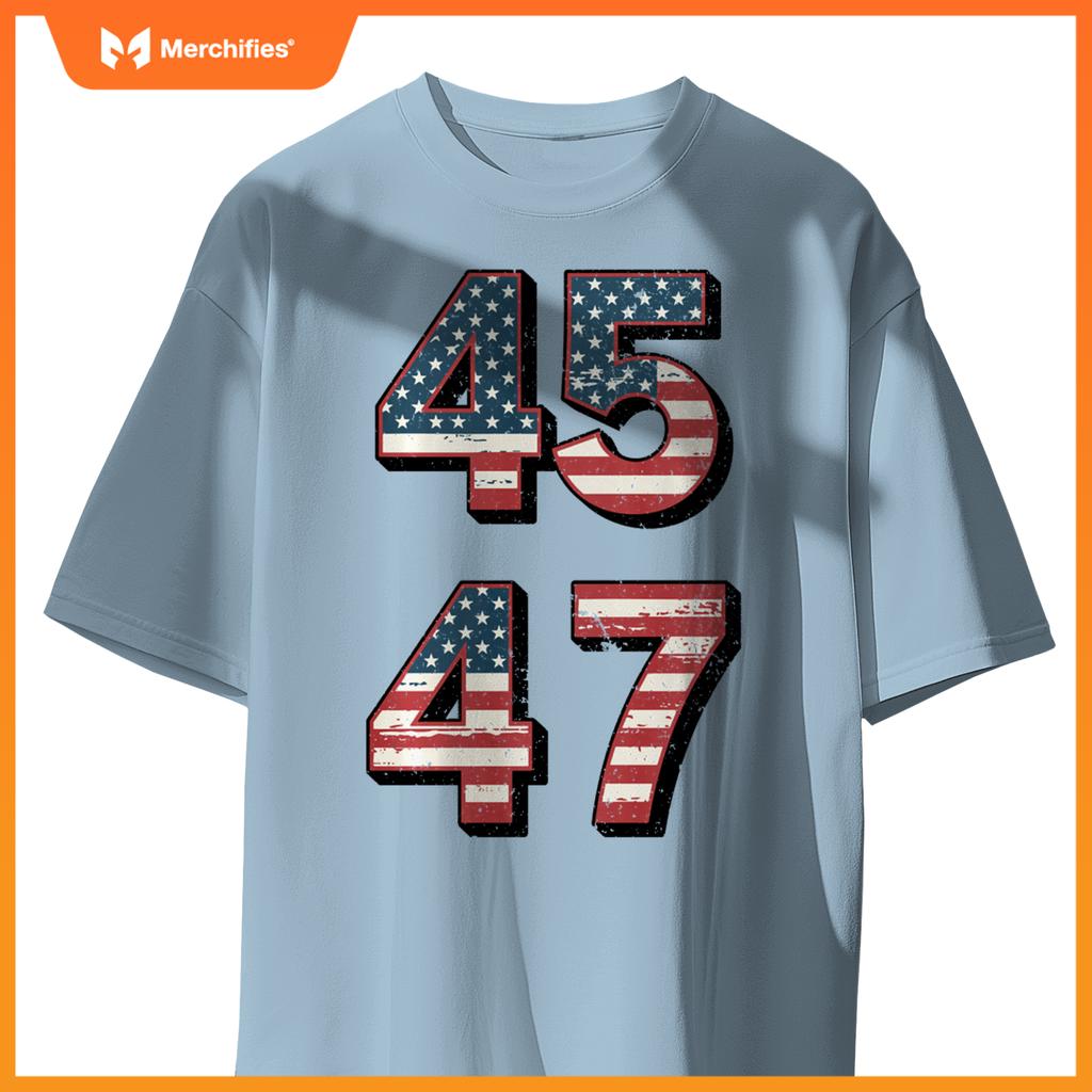 Retro Vintage Trump 45-47 American flag Patriotic President T-Shirt