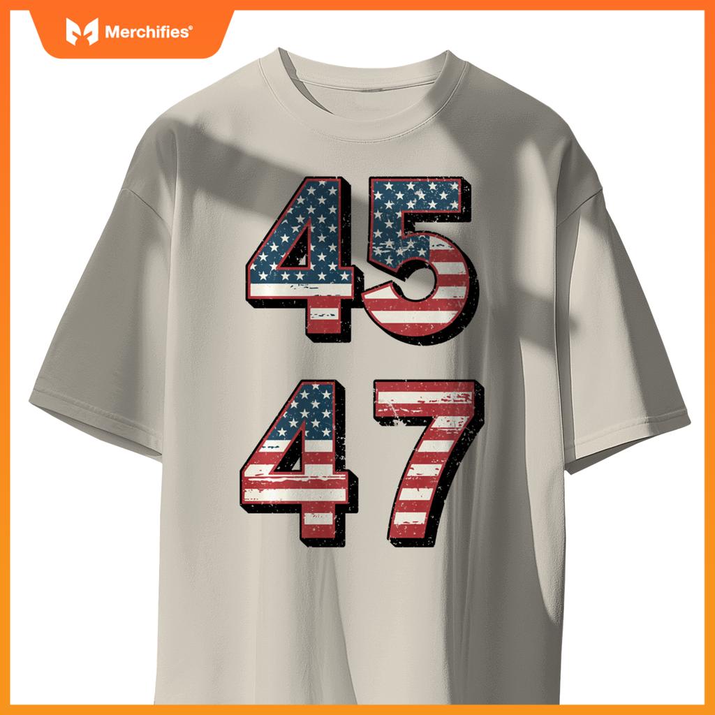 Retro Vintage Trump 45-47 American flag Patriotic President T-Shirt