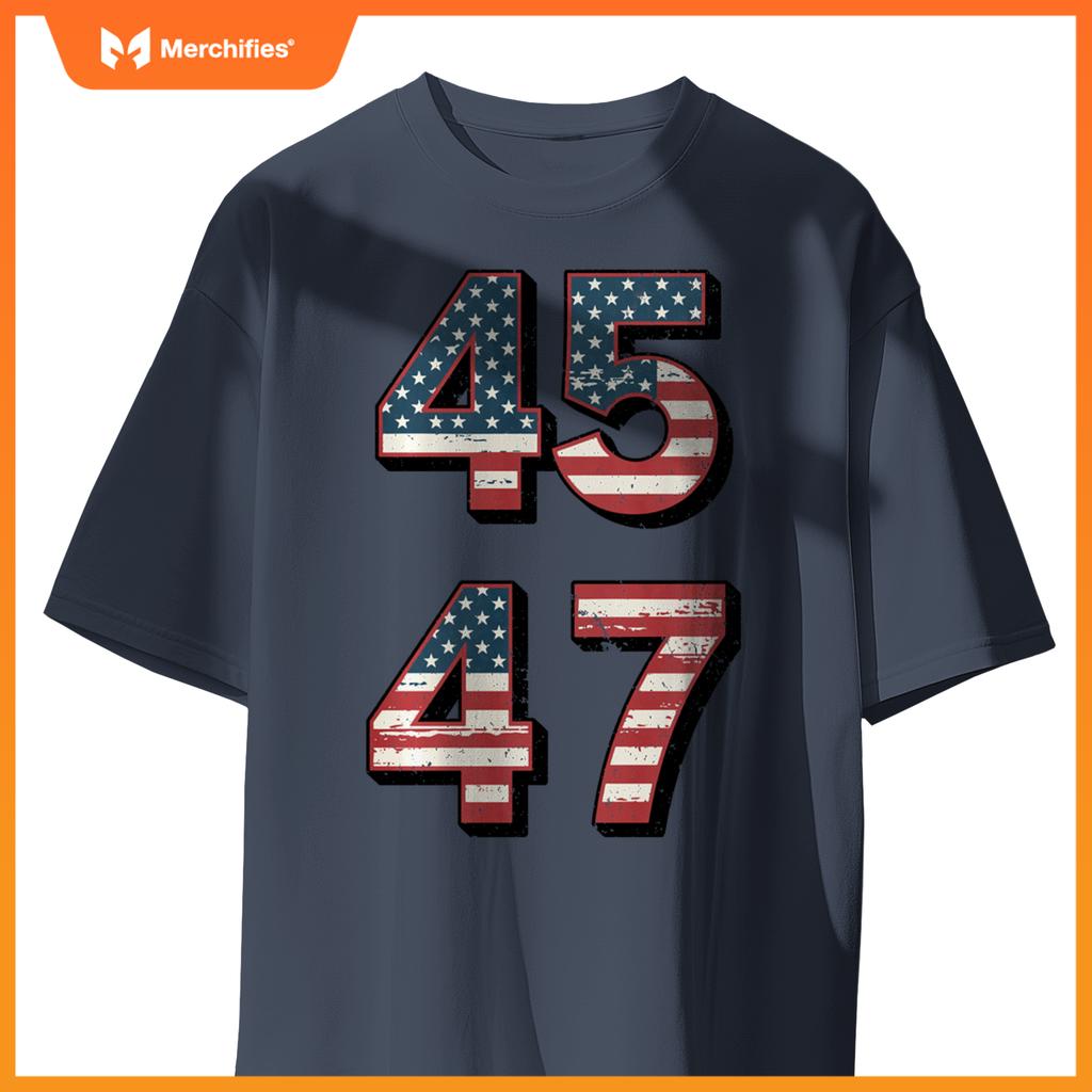 Retro Vintage Trump 45-47 American flag Patriotic President T-Shirt