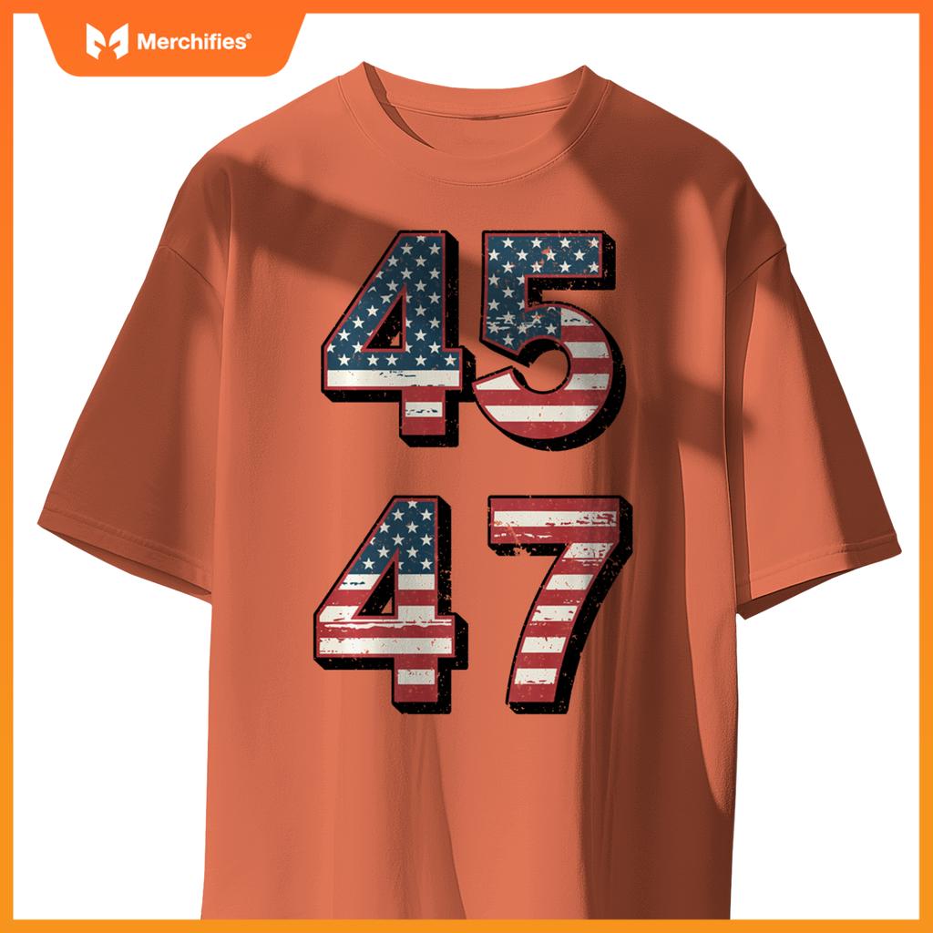 Retro Vintage Trump 45-47 American flag Patriotic President T-Shirt