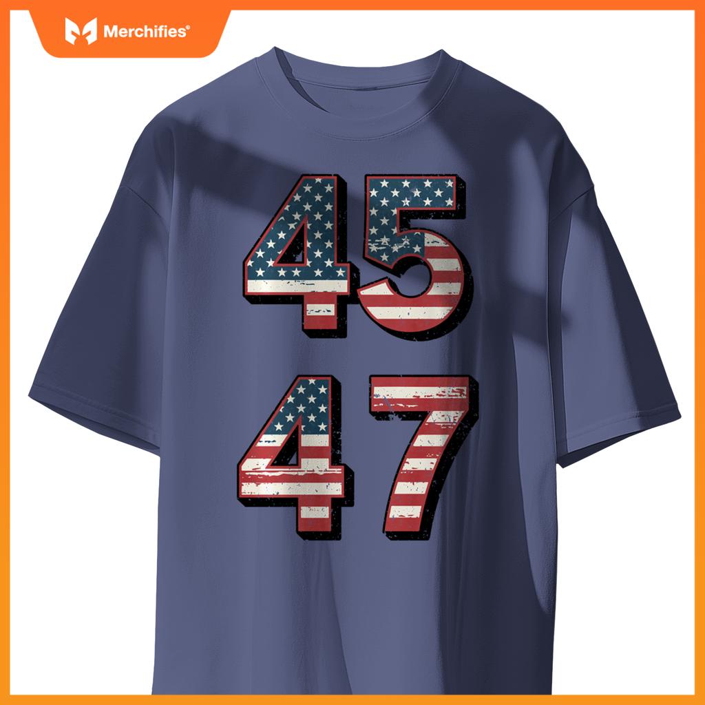Retro Vintage Trump 45-47 American flag Patriotic President T-Shirt