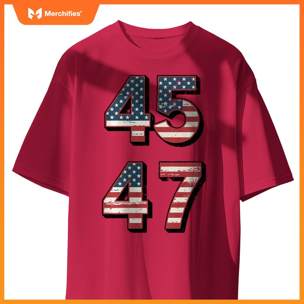 Retro Vintage Trump 45-47 American flag Patriotic President T-Shirt