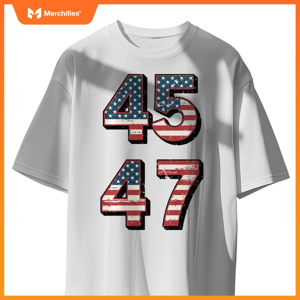 Retro Vintage Trump 45-47 American flag Patriotic President T-Shirt