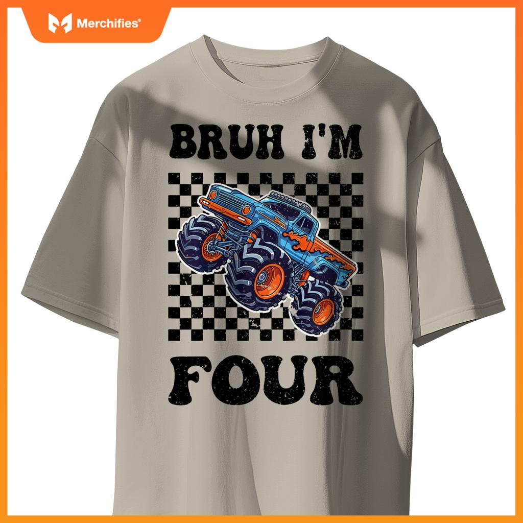 Kids 4 Years Old Boy Girl Bruh Im 4 Birthday Boys Monster Truck T-Shirt