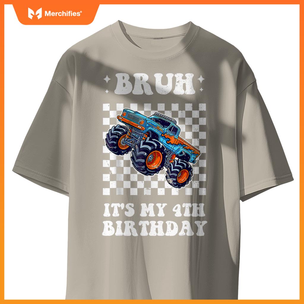 Kid 4 Years Old Bruh It's My 4th Birthday Boys Monster Truck T-Shirt
