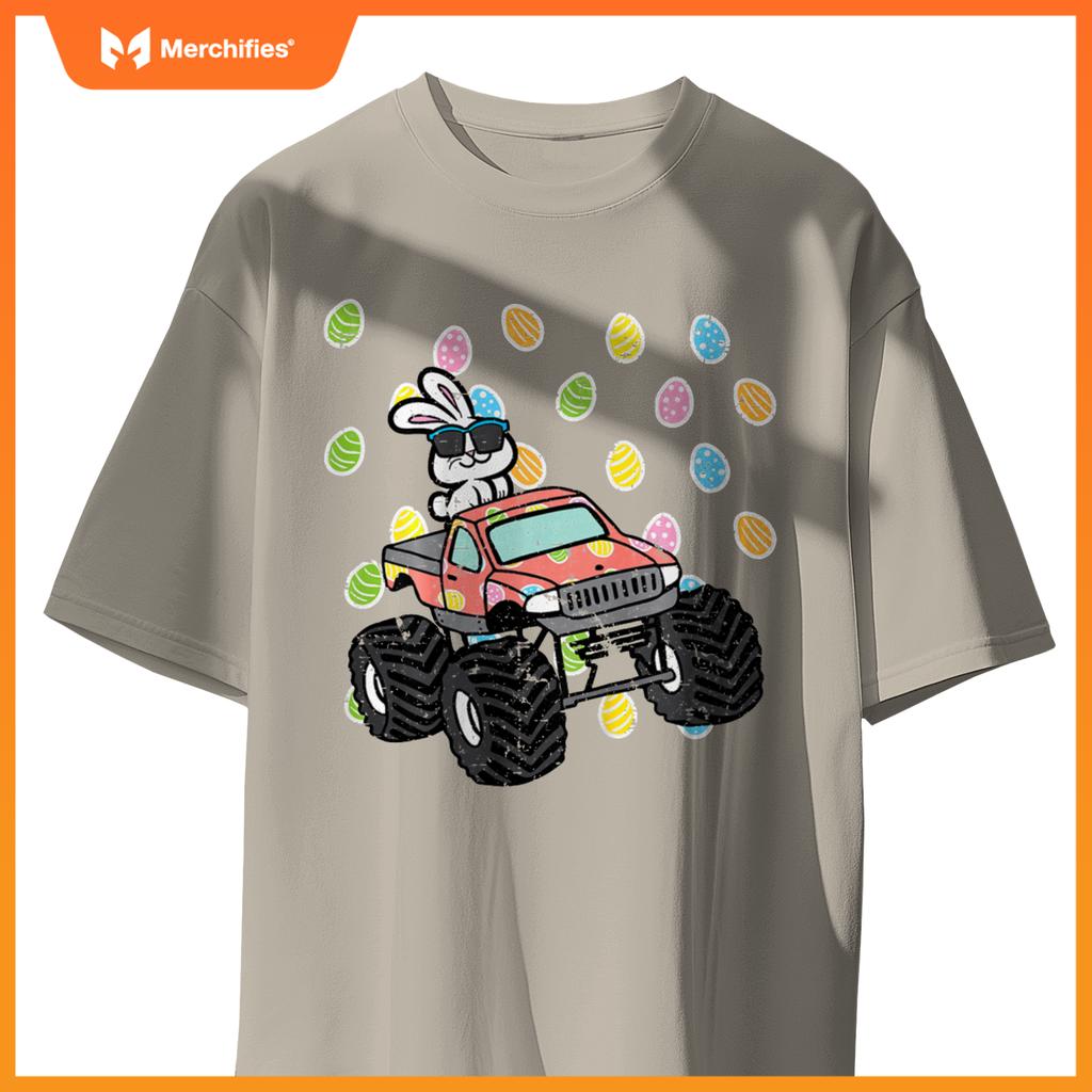 Kids Easter Bunny On Monster Truck Eggs Rabbit Toddler Boys Kids T-Shirt