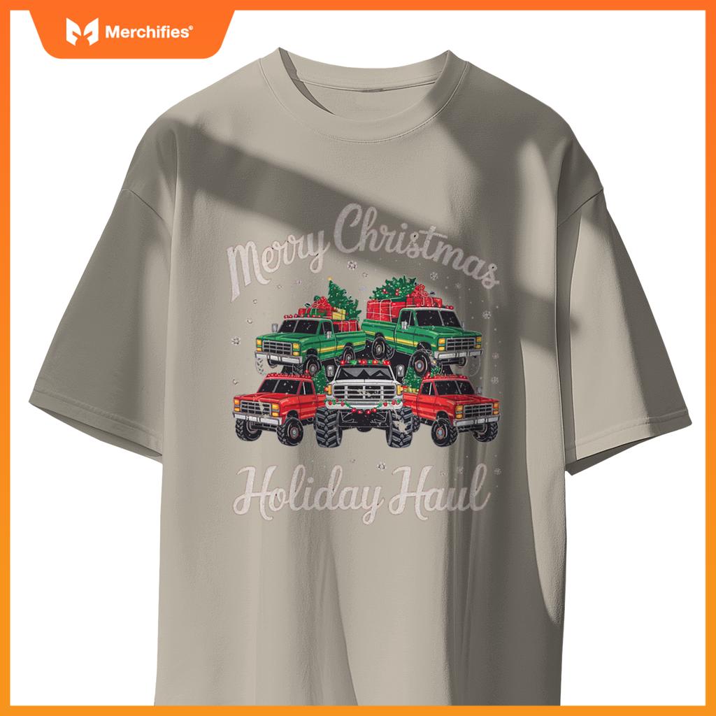 Merry Christmas Holiday Haul Tee – Festive Truck Design T-Shirt