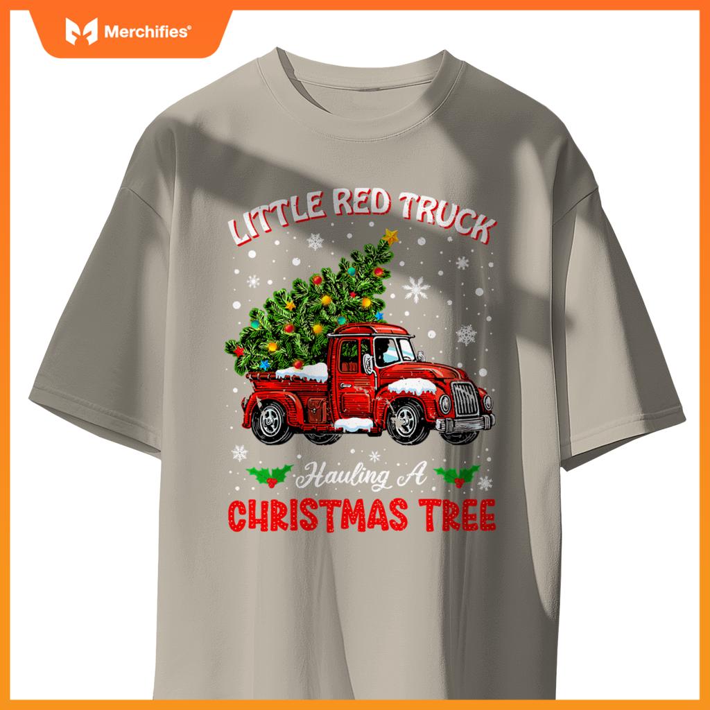 Little Red Truck Hauling A Christmas Tree T-Shirt