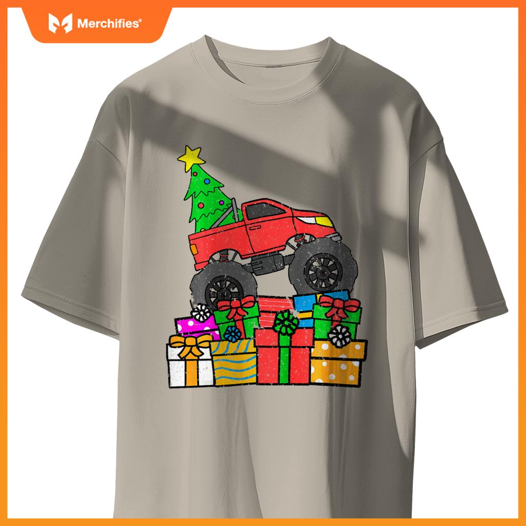 Kids Boys Monster Truck Christmas Toddler Kids T-Shirt