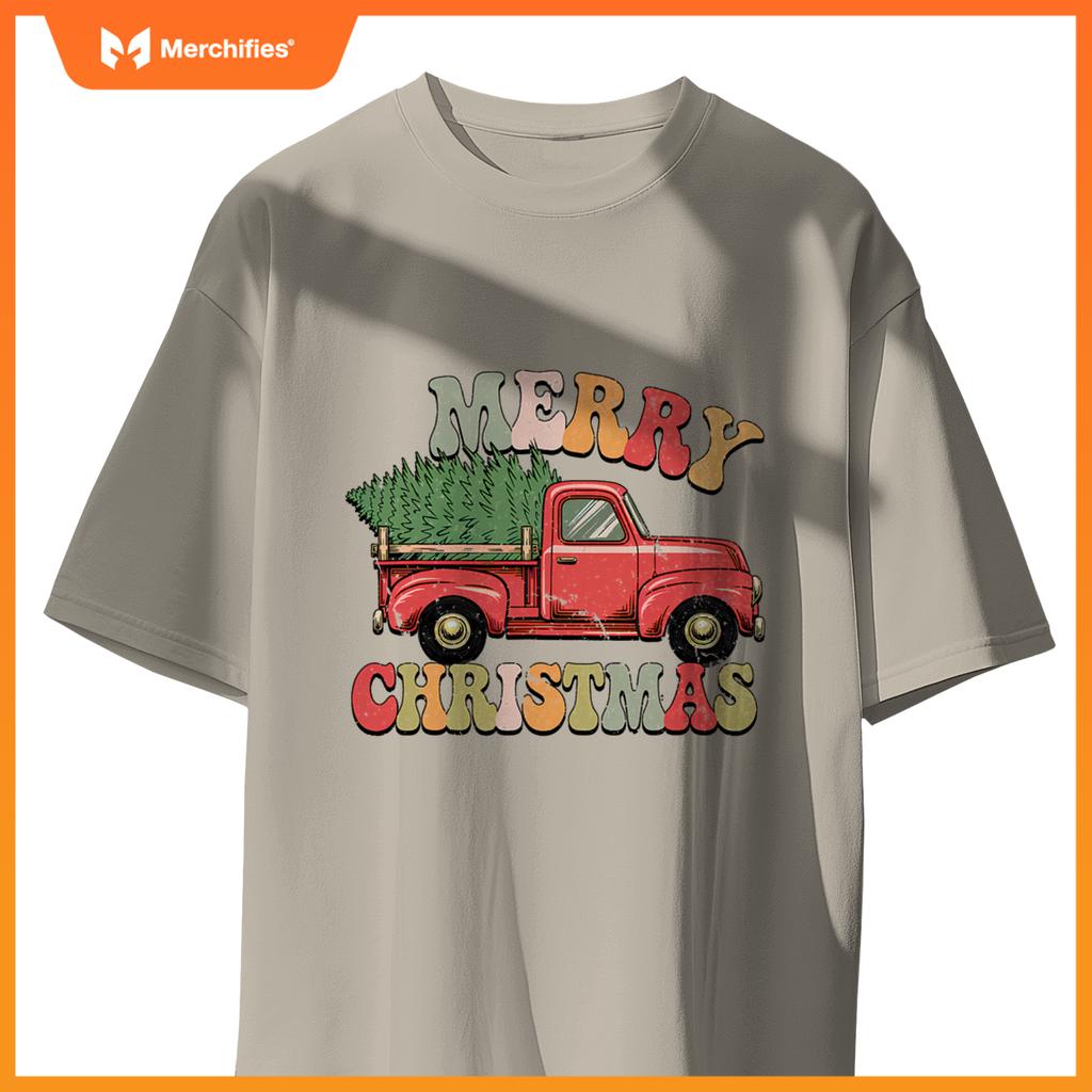 Groovy Wagon Red Car Merry Christmas Tree Truck Xmas Family T-Shirt