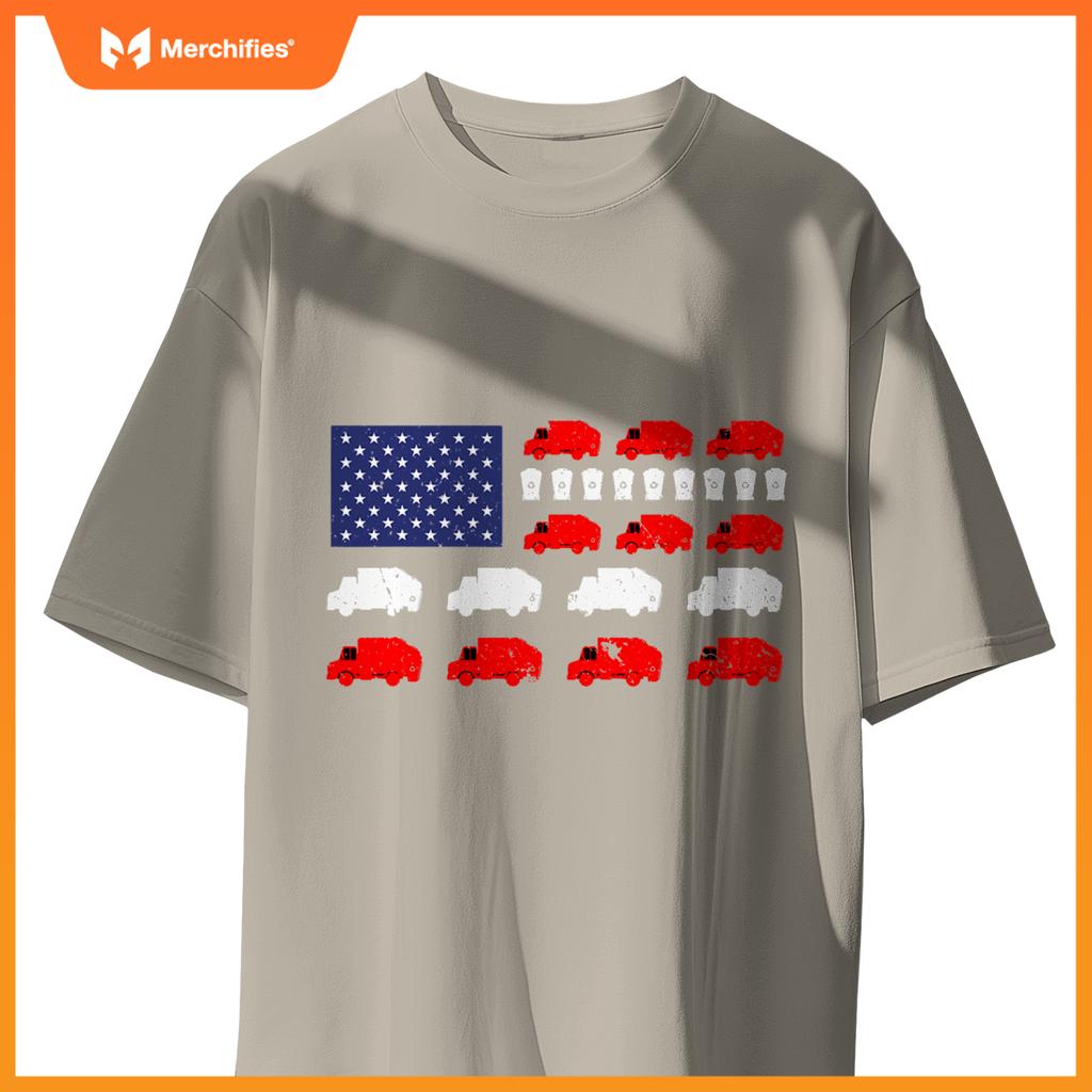 Garbage Truck Usa American Flag Patriotic Adult Men Women T-Shirt
