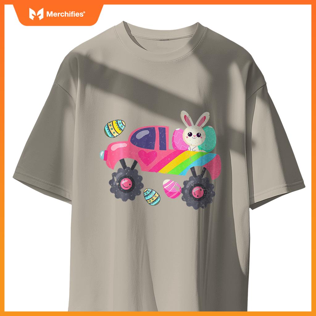 Kids Cute Bunny Rabbit Happy Easter Monster Truck Kids Egg Hunt T-Shirt