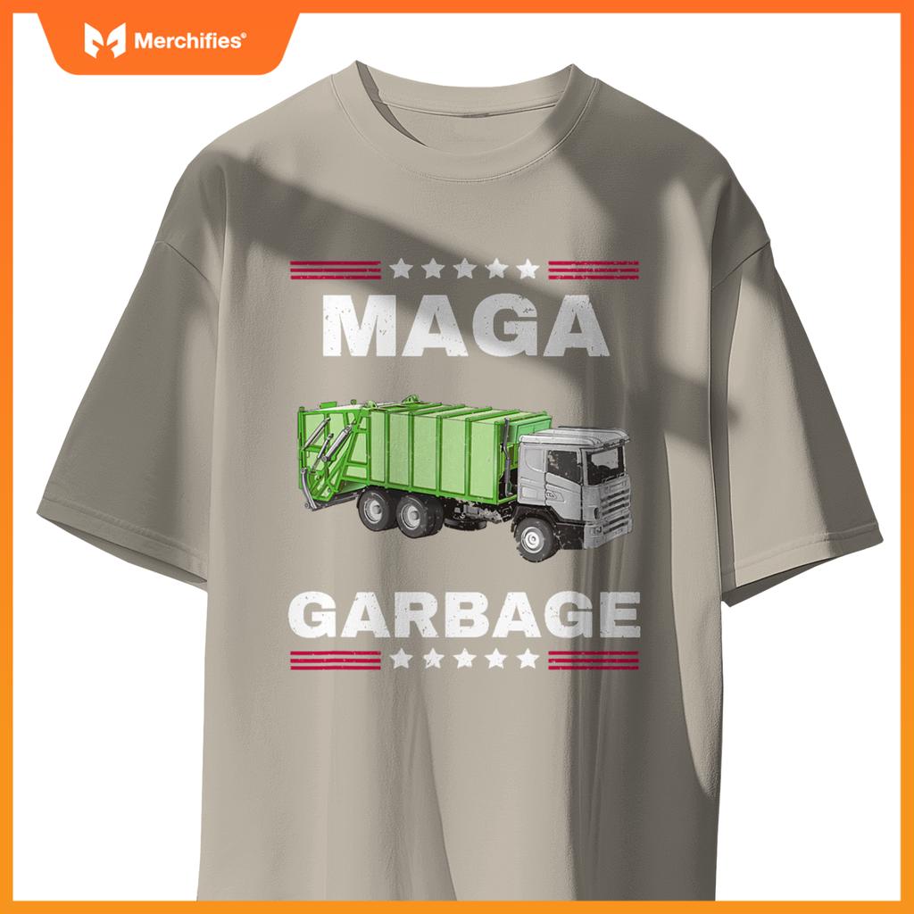 Funny Trump MAGA Garbage Truck American Flag T-Shirt
