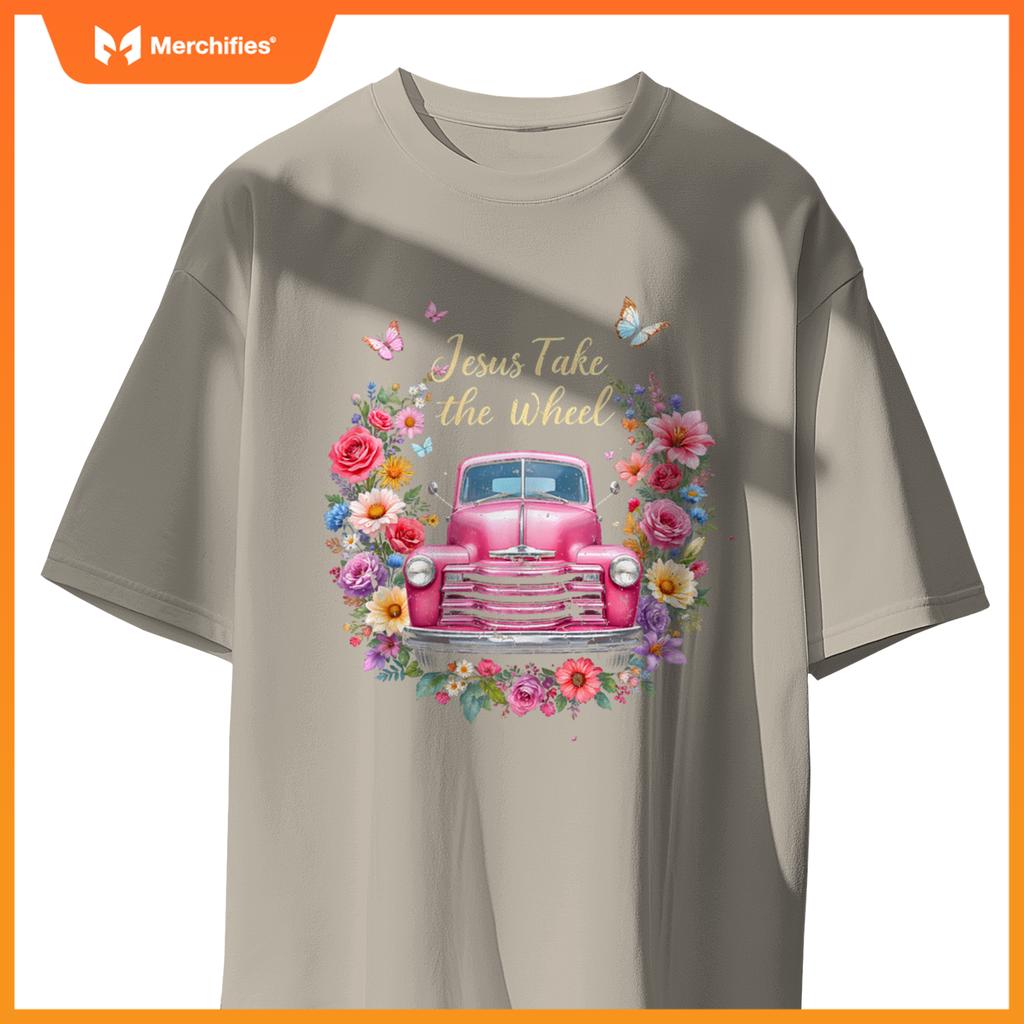 Jesus Take The Wheel Floral Farm Truck Catholic T-Shirt