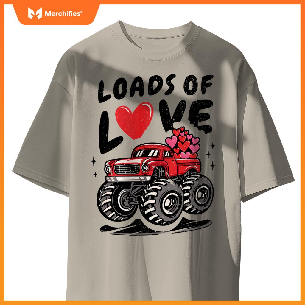 Loads Of Love Monster Truck Lovers Men Valentine's Day Heart T-Shirt