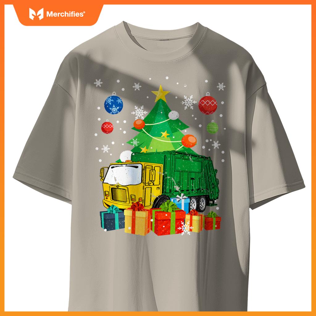 Garbage Truck Christmas Tree Lights Ornament Decor Xmas T-Shirt