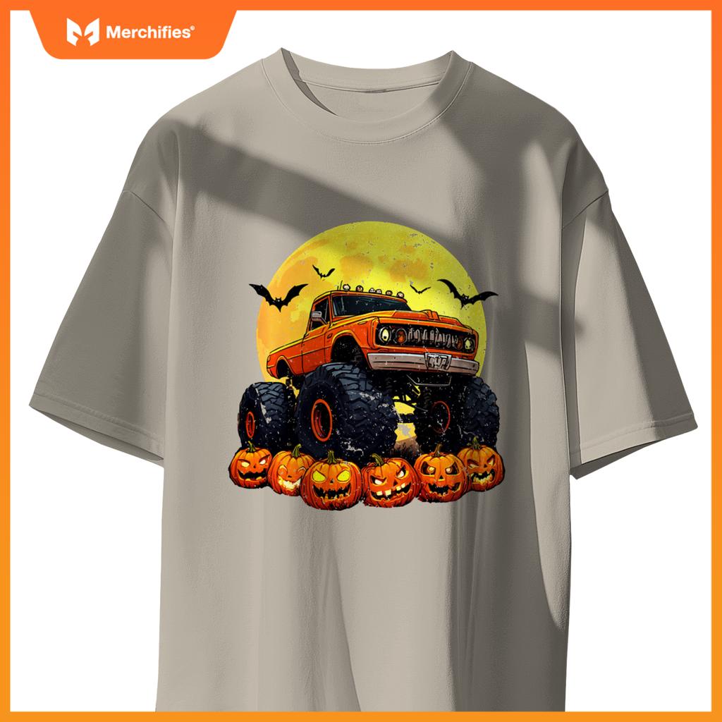Monster Truck Ghost Pumpkin Toddler Costume Boys Halloween T-Shirt