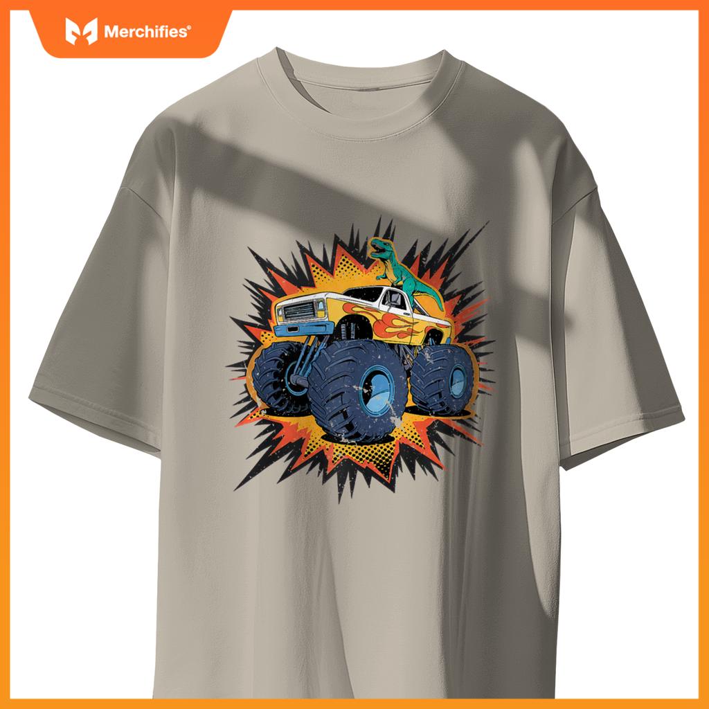 Monster Truck Boy Family Birthday Party Dino Dinosaur Trucks T-Shirt