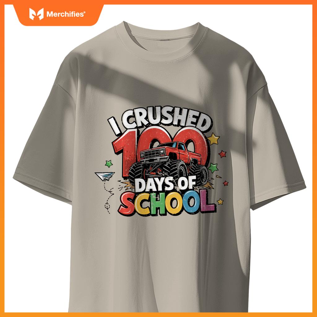 I Crushed 100 Days of School - Fun Monster Truck T-Shirt