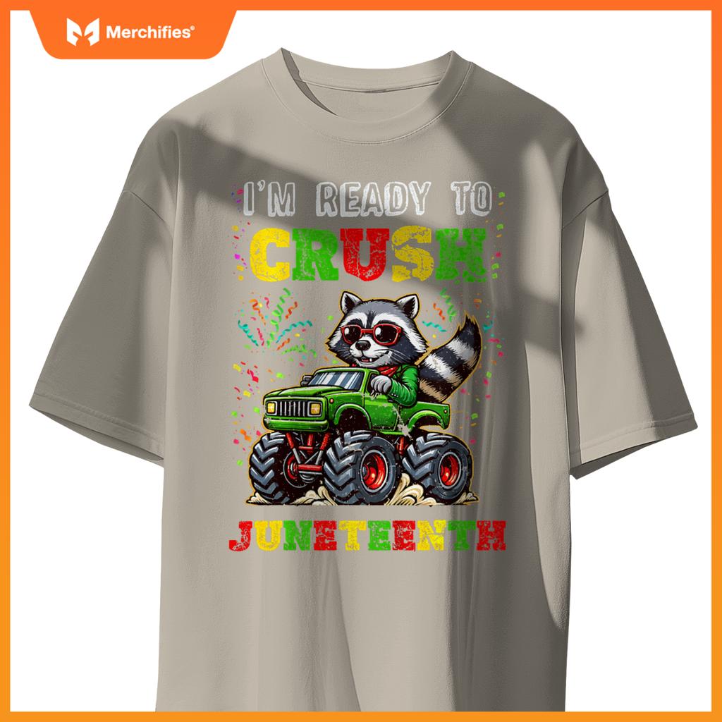 Kids Im Ready To Crush Junenth Monster Truck Raccoon Boys T-Shirt