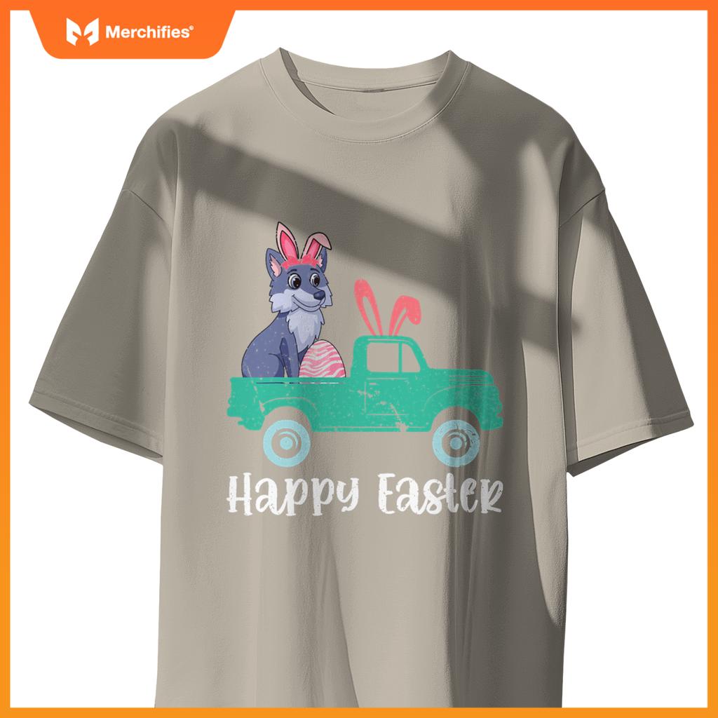 Happy Easter Wolf Bunny Riding Truck Boys Toddler T-Shirt
