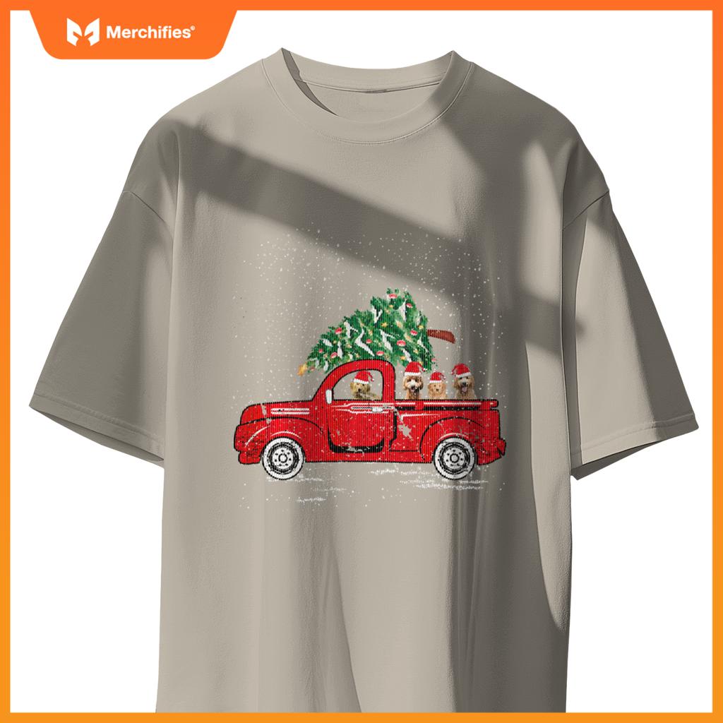 Goldendoodle Riding Red Truck Santa Christmas Pajamas T-Shirt