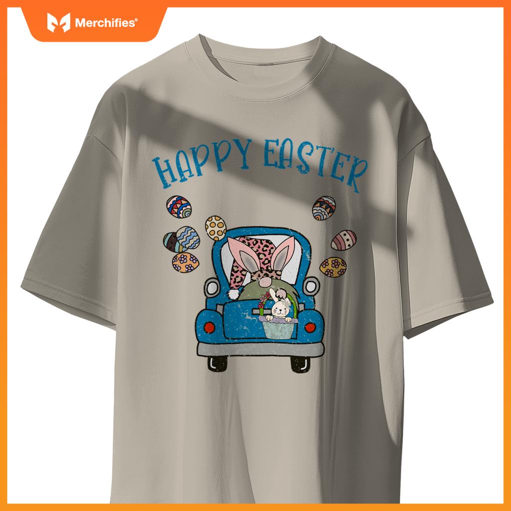 Happy Easter Gnome Bunny Rabbit In Truck Easter Egg Kids T-Shirt