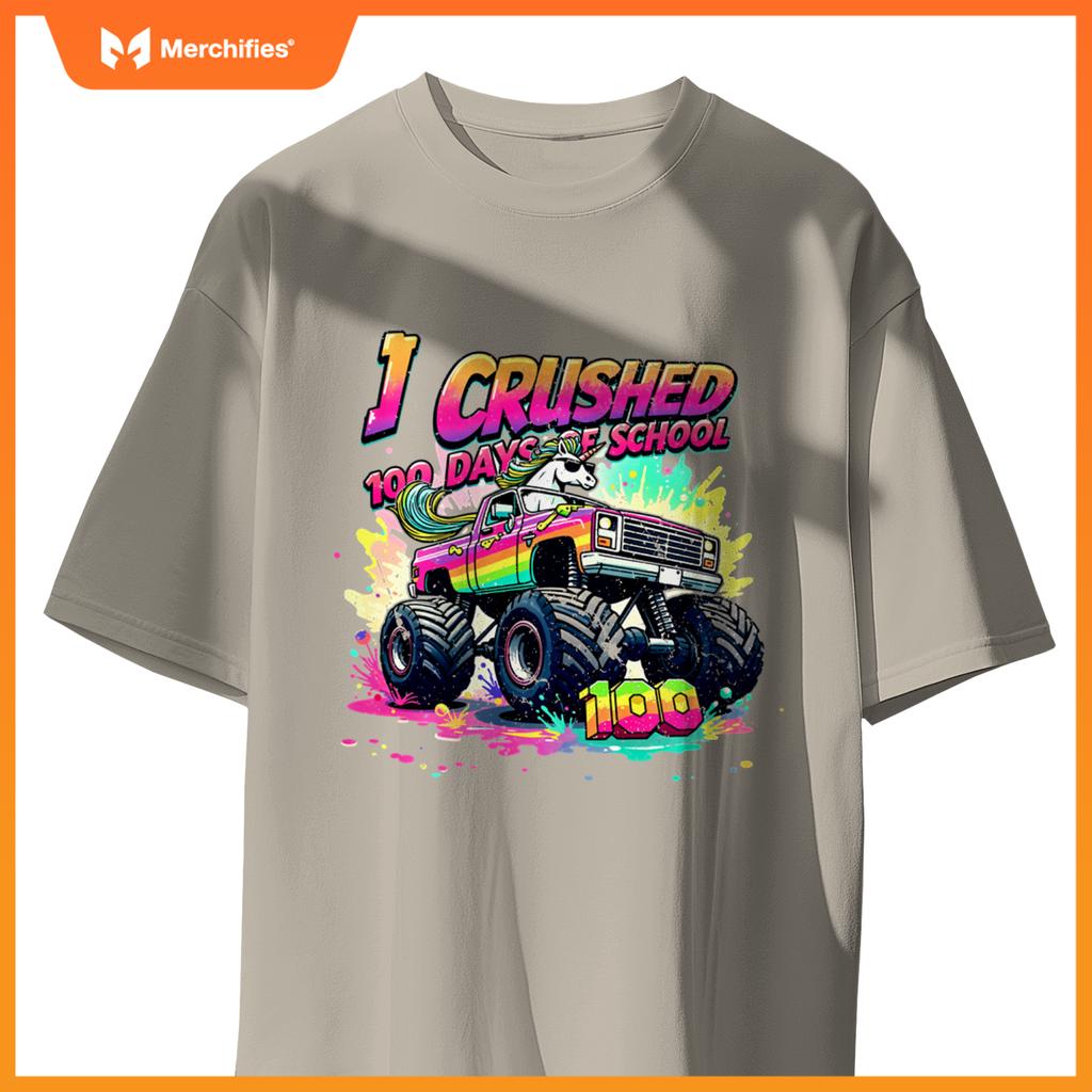 I Crushed 100 Days of School Monster Truck Unicorn Toddler T-Shirt