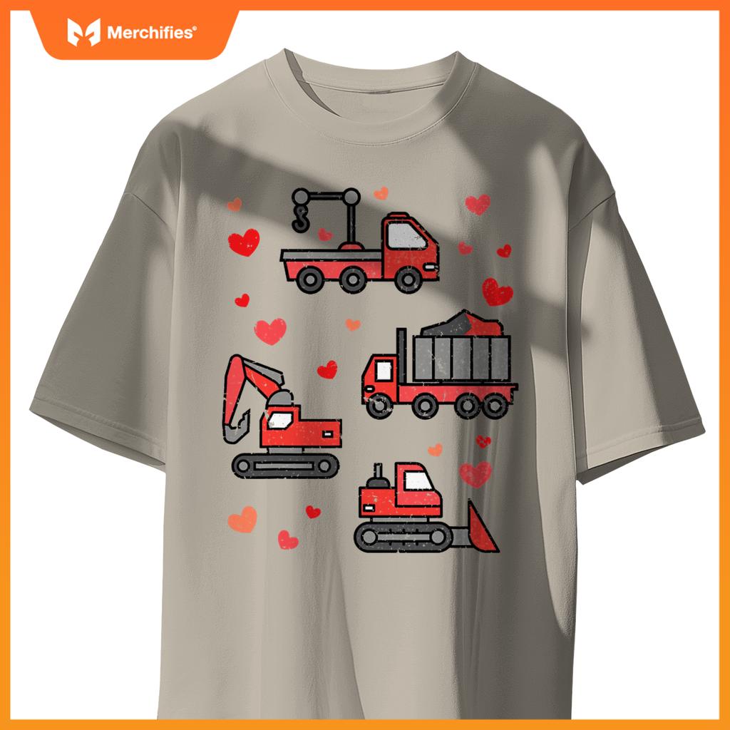 Kids Truck Excavator Klift Hearts Day Happy Valentines T-Shirt