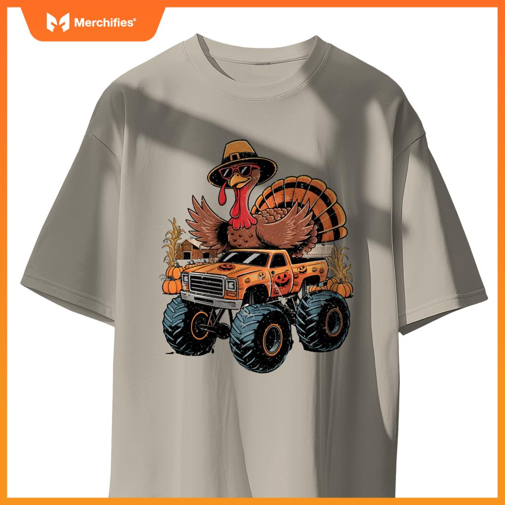 Funny Turkey Thanksgiving Truck Fall Turkey Kid Thanksgiving T-Shirt