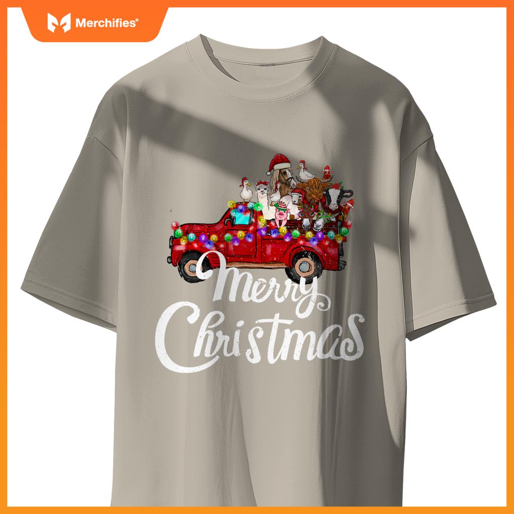 Merry Christmas Cute Christmas Farm Animal Truck T-Shirt