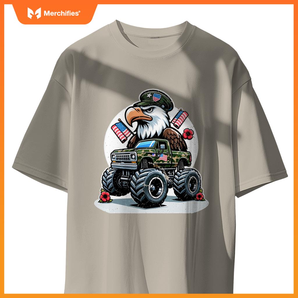 Memorial Day S Kids Boys Eagle American Flag Camo Truck T-Shirt