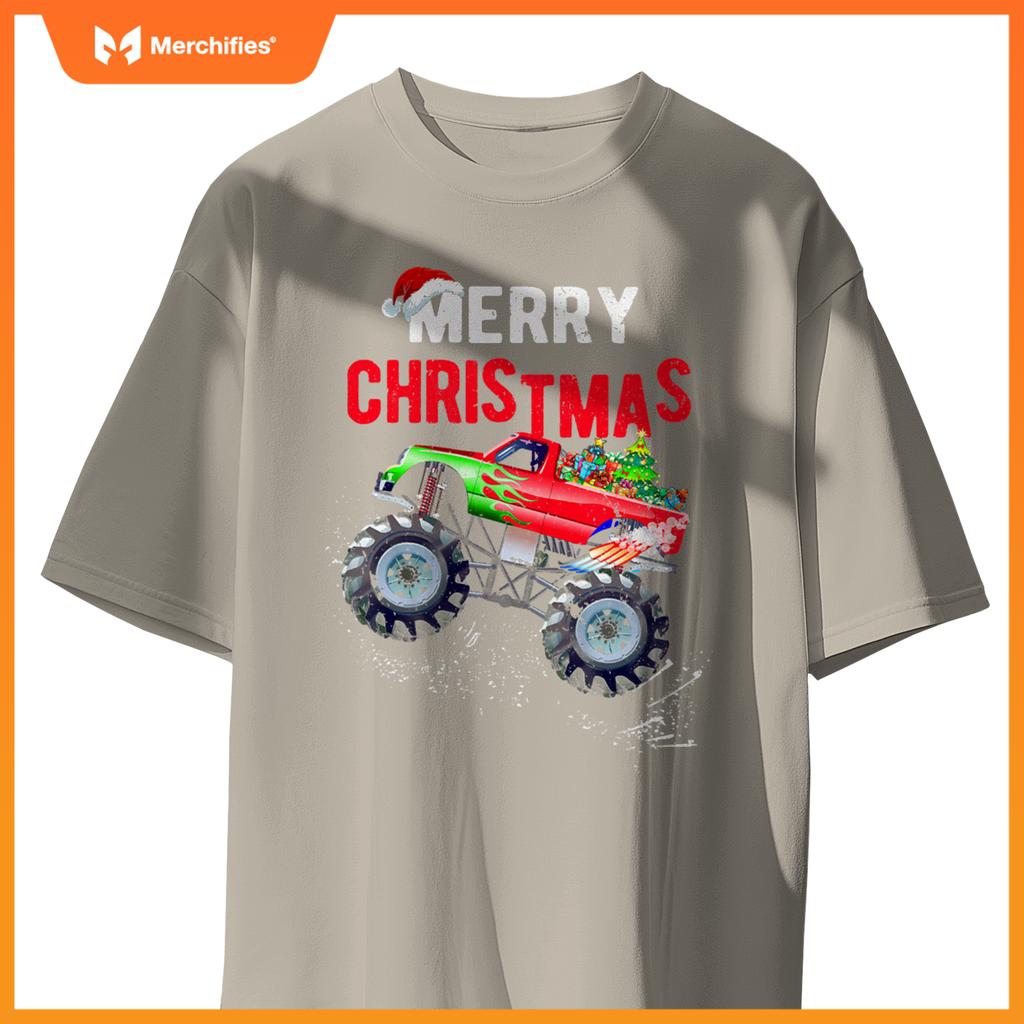 Merry Christmas Monster Truck Toddler Boys Xmas Kids T-Shirt