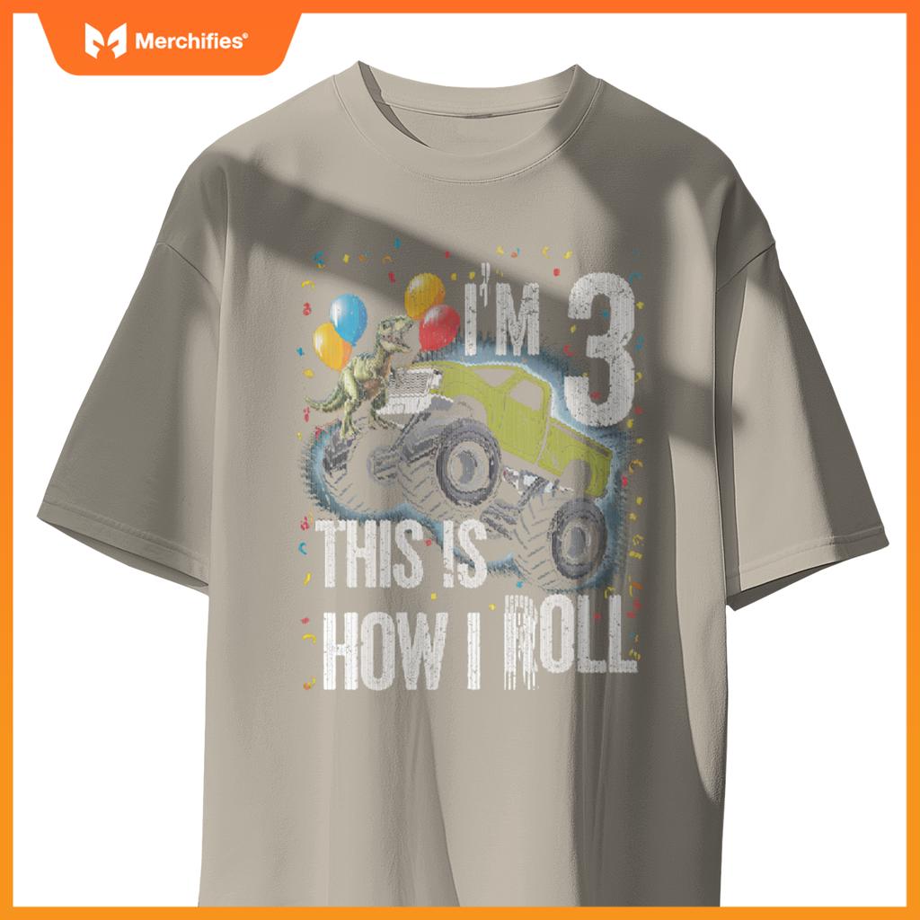 Monster Truck 3 Year Old Toddler 3rd Birthday Party Dinosaur T-Shirt