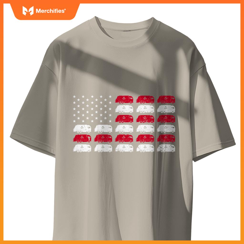 Garbage Truck USA American Flag Patriotic Men Women Boys T-Shirt