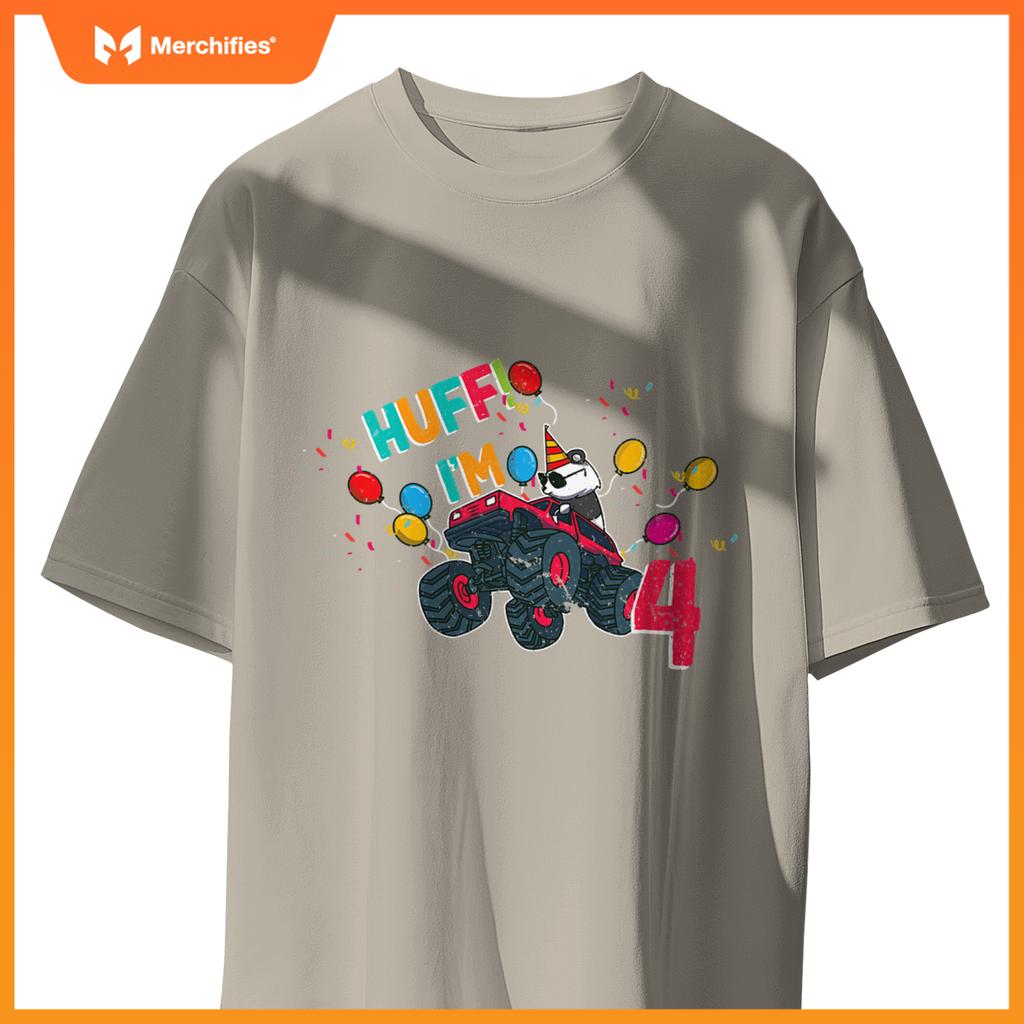 Huff Im 4 Monster Truck Driver Cute Panda Bear Animal Kids T-Shirt