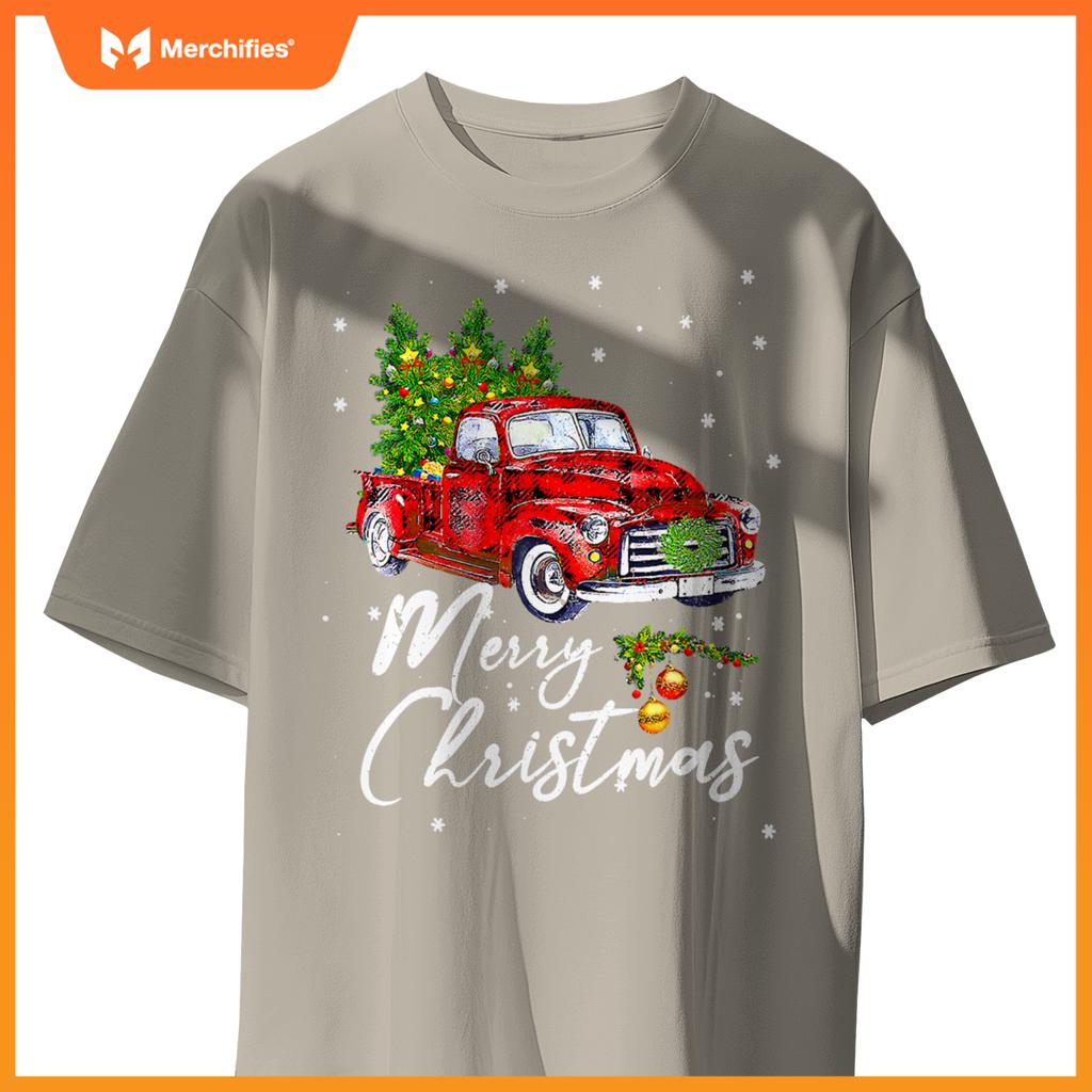 Merry Christmas Wagon Red Truck Pajama Family Party T-Shirt