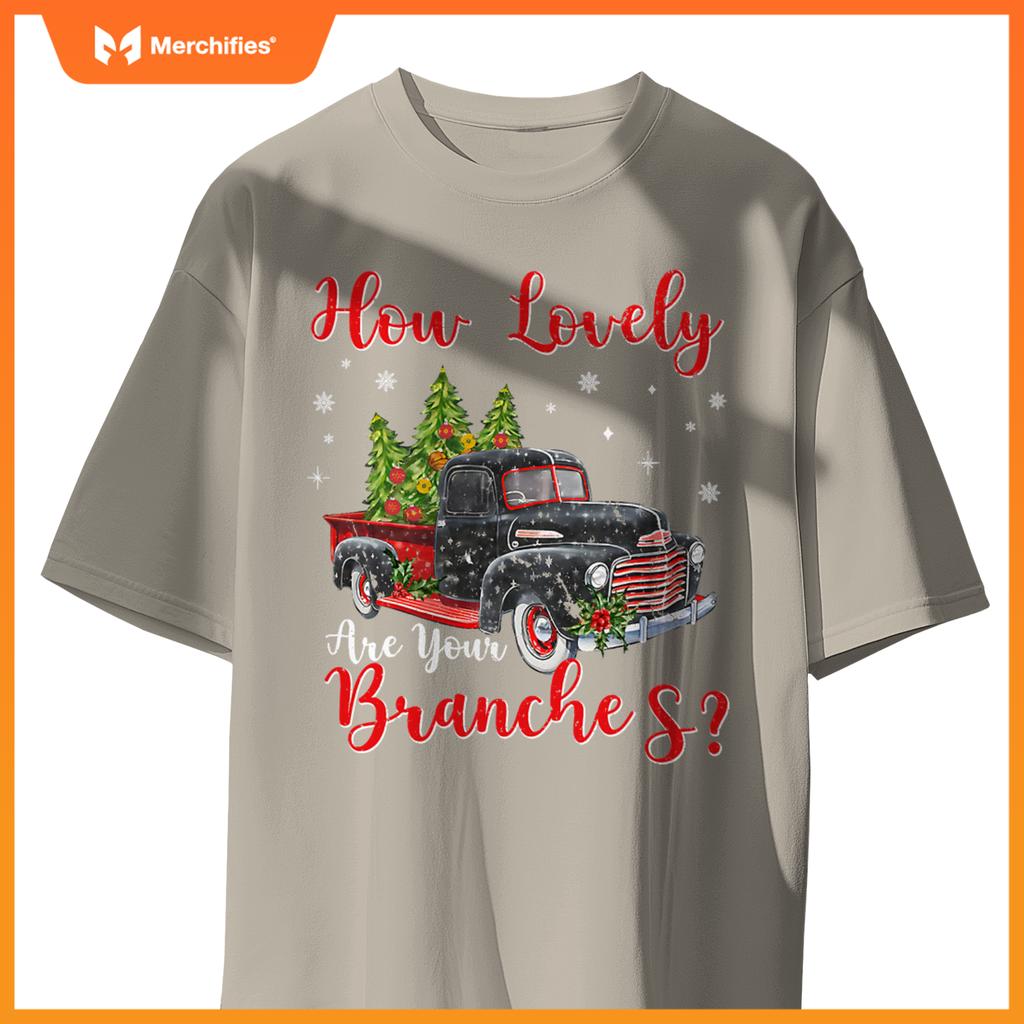 How Lovely Are Your Branches Car Xmas Red Truck Christmas T-Shirt