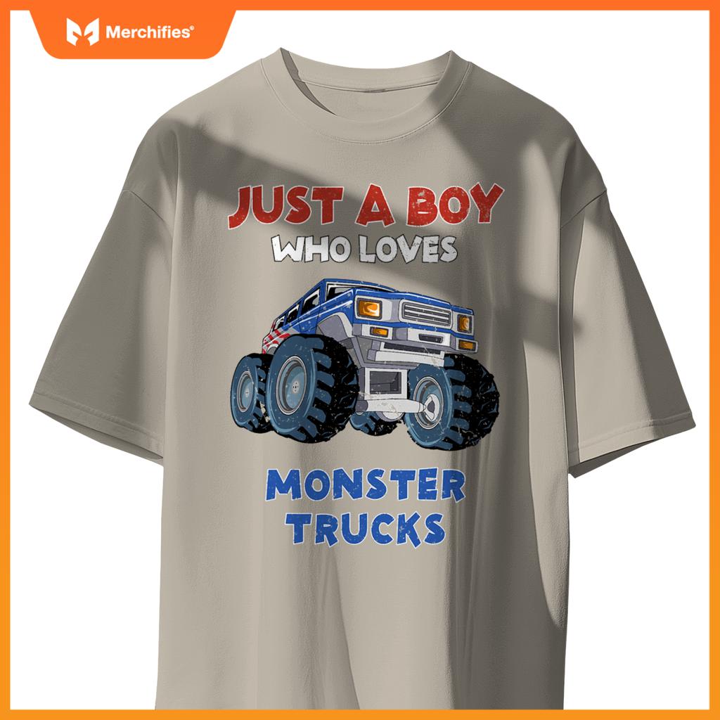 Just A Boy Who Loves Monster Trucks  Monster Truck Kids T-Shirt