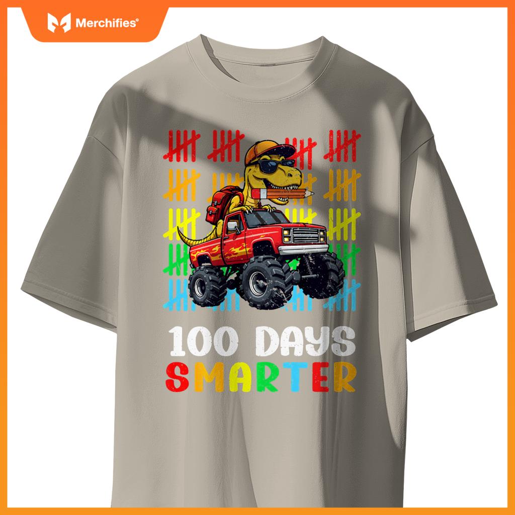 Monster Truck Dinosaur Boys 100 Days of School T-Rex Kids T-Shirt