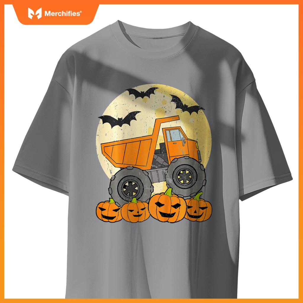 Kids Construction Monster Truck Halloween Pumpkins Toddler Boys T-Shirt