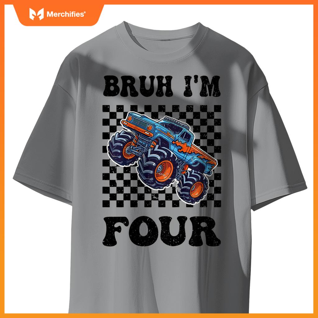 Kids 4 Years Old Boy Girl Bruh Im 4 Birthday Boys Monster Truck T-Shirt
