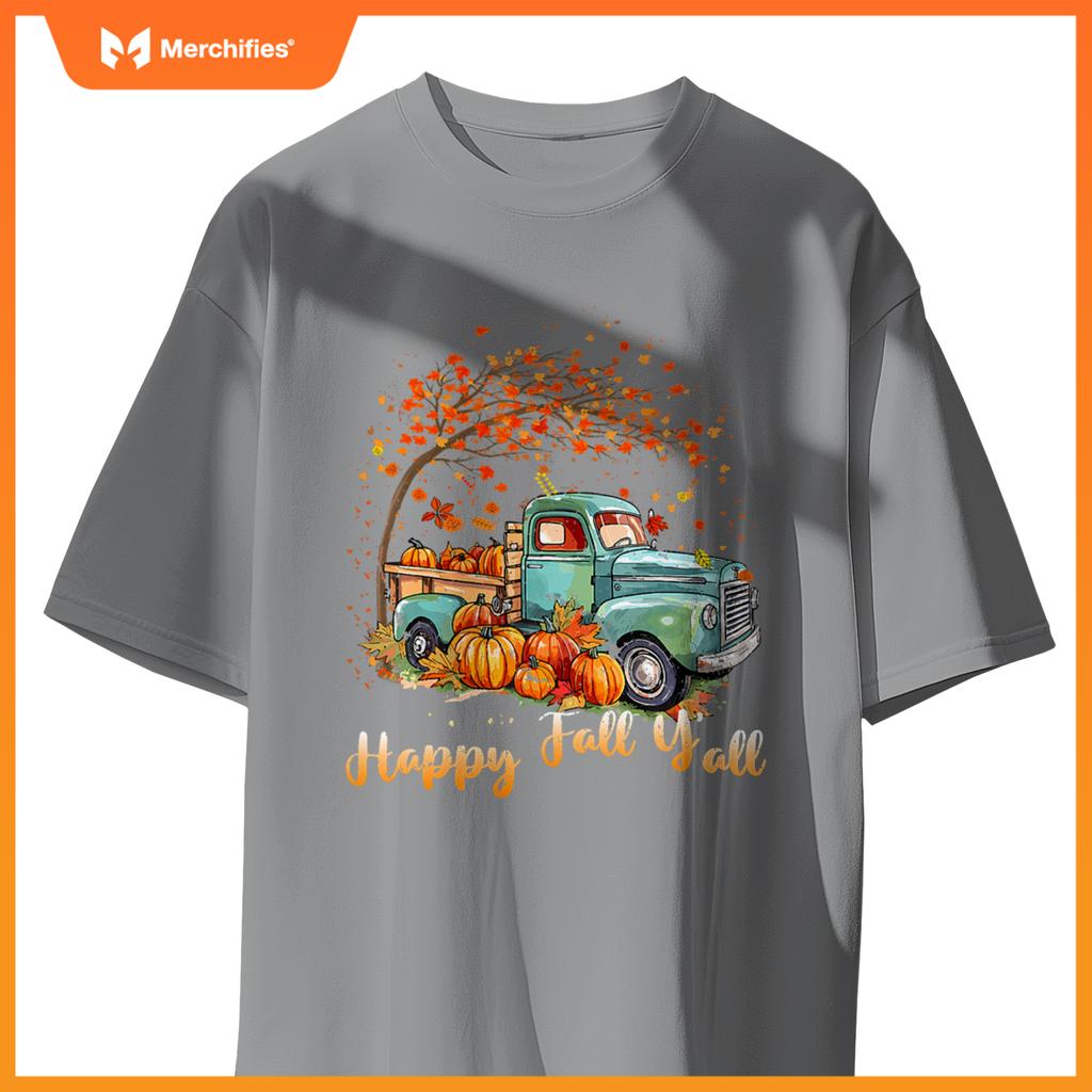 Happy Fall Y'all Pumpkin Truck Autumn Tree Fall Thanksgiving T-Shirt