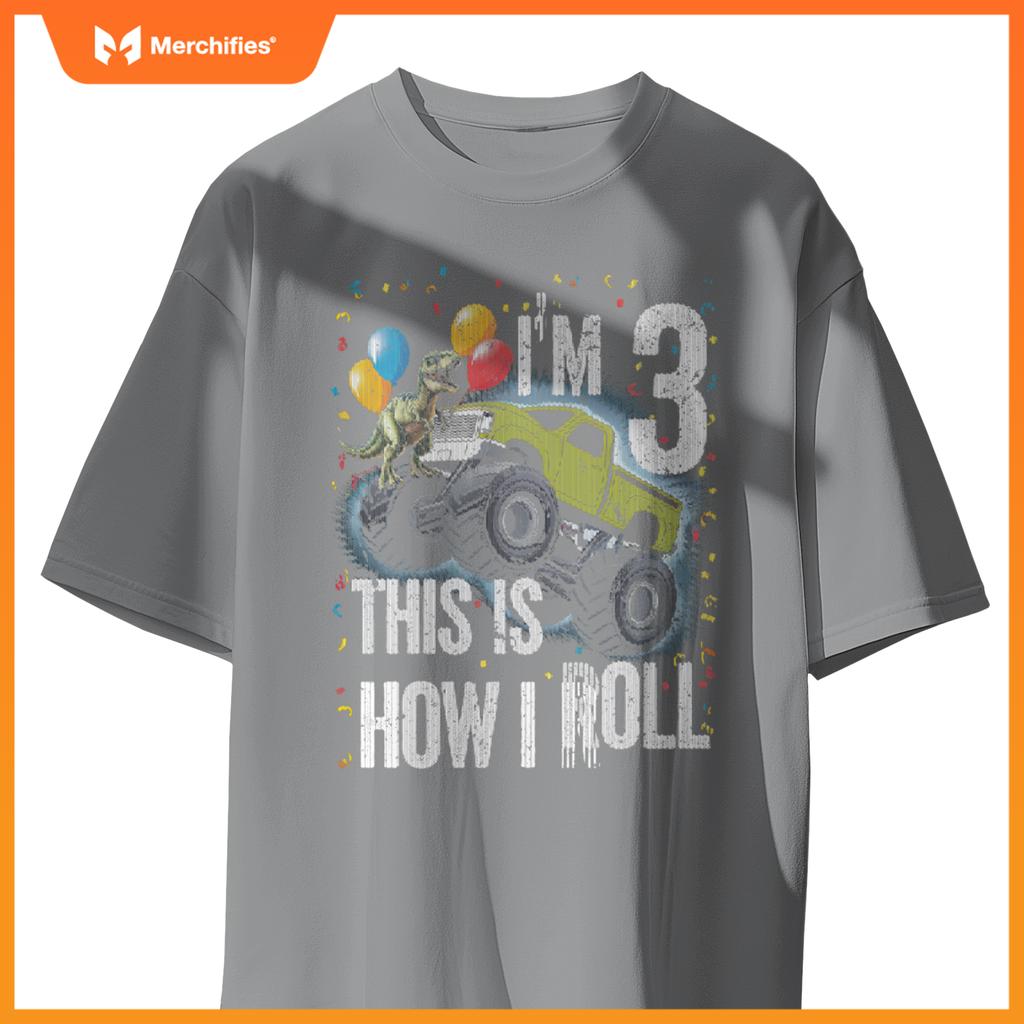 Monster Truck 3 Year Old Toddler 3rd Birthday Party Dinosaur T-Shirt