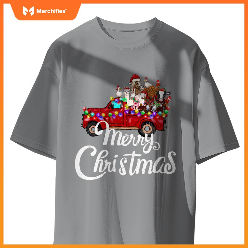 Merry Christmas Cute Christmas Farm Animal Truck T-Shirt