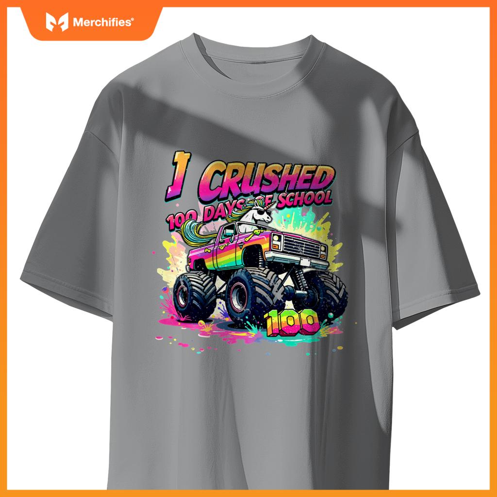 I Crushed 100 Days of School Monster Truck Unicorn Toddler T-Shirt