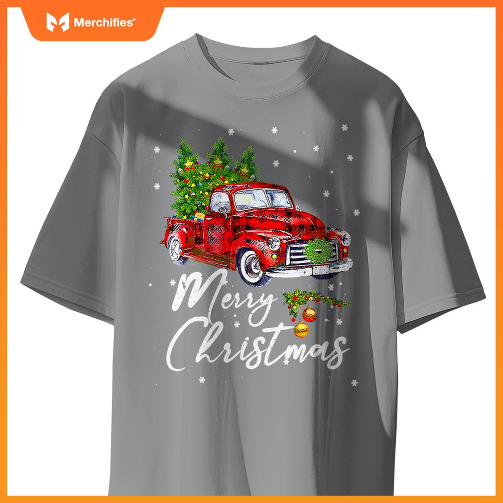 Merry Christmas Wagon Red Truck Pajama Family Party T-Shirt