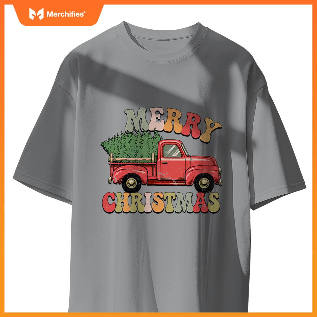 Groovy Wagon Red Car Merry Christmas Tree Truck Xmas Family T-Shirt