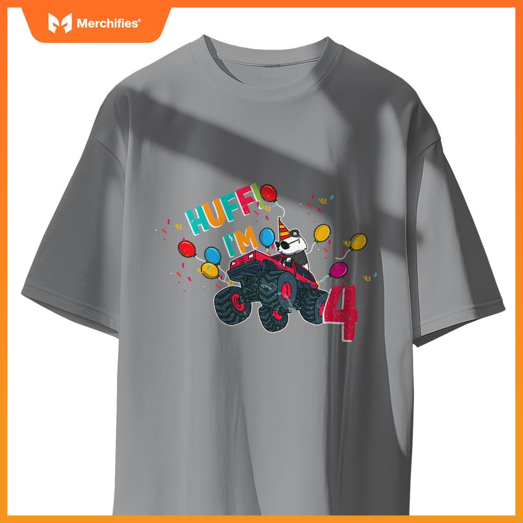 Huff Im 4 Monster Truck Driver Cute Panda Bear Animal Kids T-Shirt