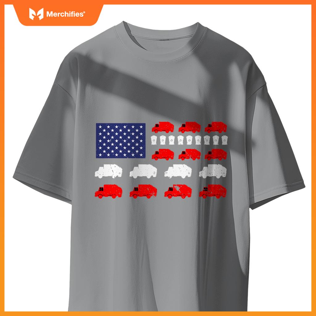 Garbage Truck Usa American Flag Patriotic Adult Men Women T-Shirt